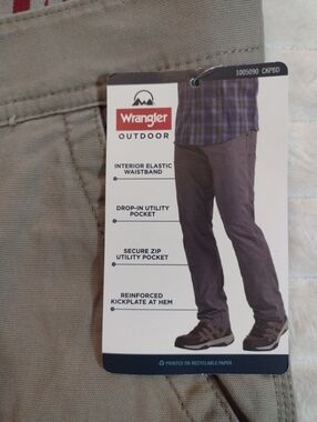 New Wrangler Mens 40x30 Outdoor Frontier Utility Pant UPF 50+ Stretch Tan Straig